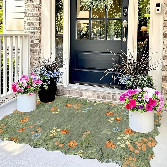Sage Green Floral Entry Rug - Image 3