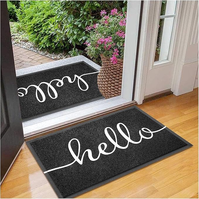 EARTHALL Door Mat 2-Pack Outside Inside Hello Doormat 30"x17.5" Durable Floor by EARTHALL