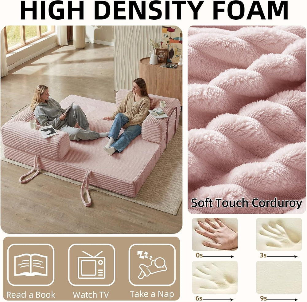 Convertible Folding Sofa Bed, Pink, 81 Inch