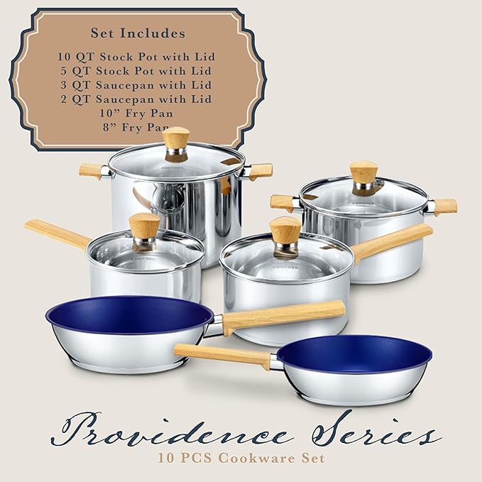 Concord 10 Piece Stainless Steel Cookware Set, includes Saucepans, Stock Pots - Image 2