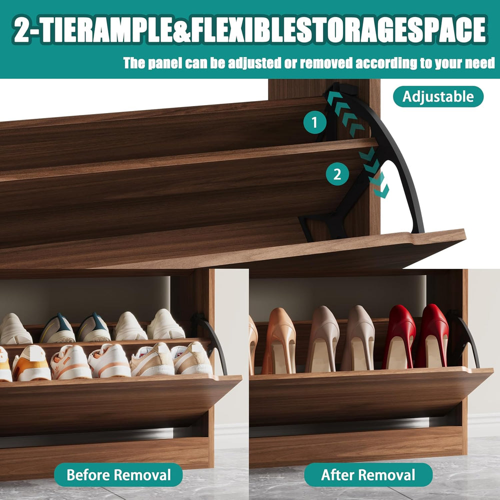 Xixini Shoe Storage Cabinet for Entryway with 3 Flip Drawers, Sturdy Wood Hid...