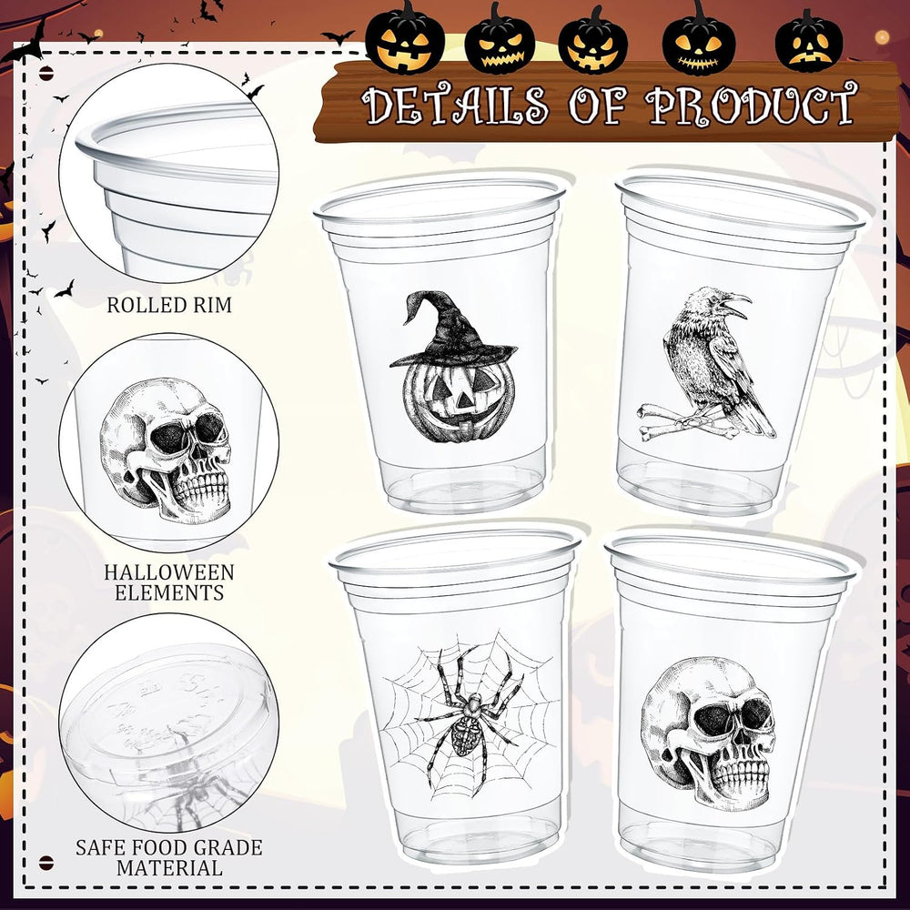Teenyyou 16 oz Halloween Plastic Cup, Disposable Party Cup, 100 Pcs, Skull
