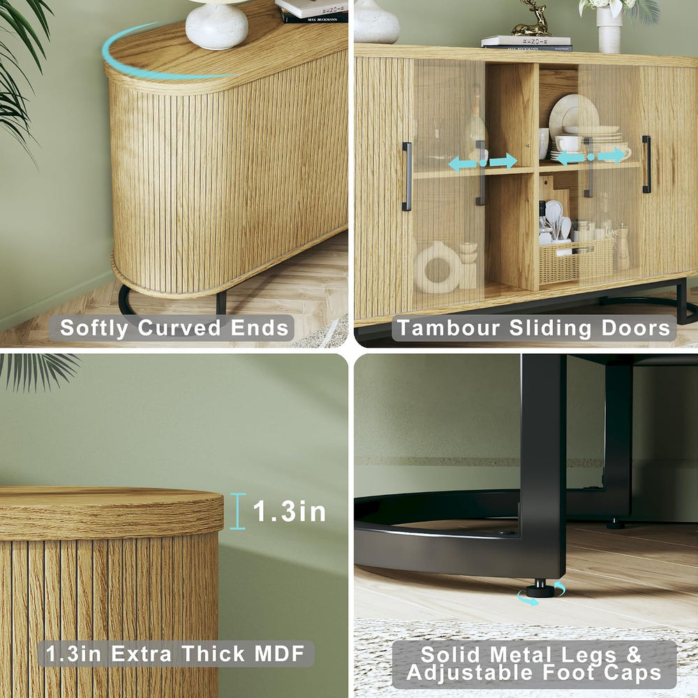 HUAHUU 54.3" Buffet Cabinet with Storage, Fluted Sideboard with Tambour ...