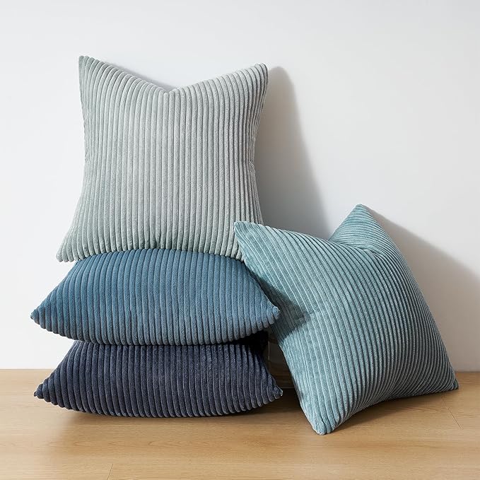 Topfinel BlueGray Throw Pillow Covers 24x24 Inch Set of 4, Soft Accent Corduroy - Image 3