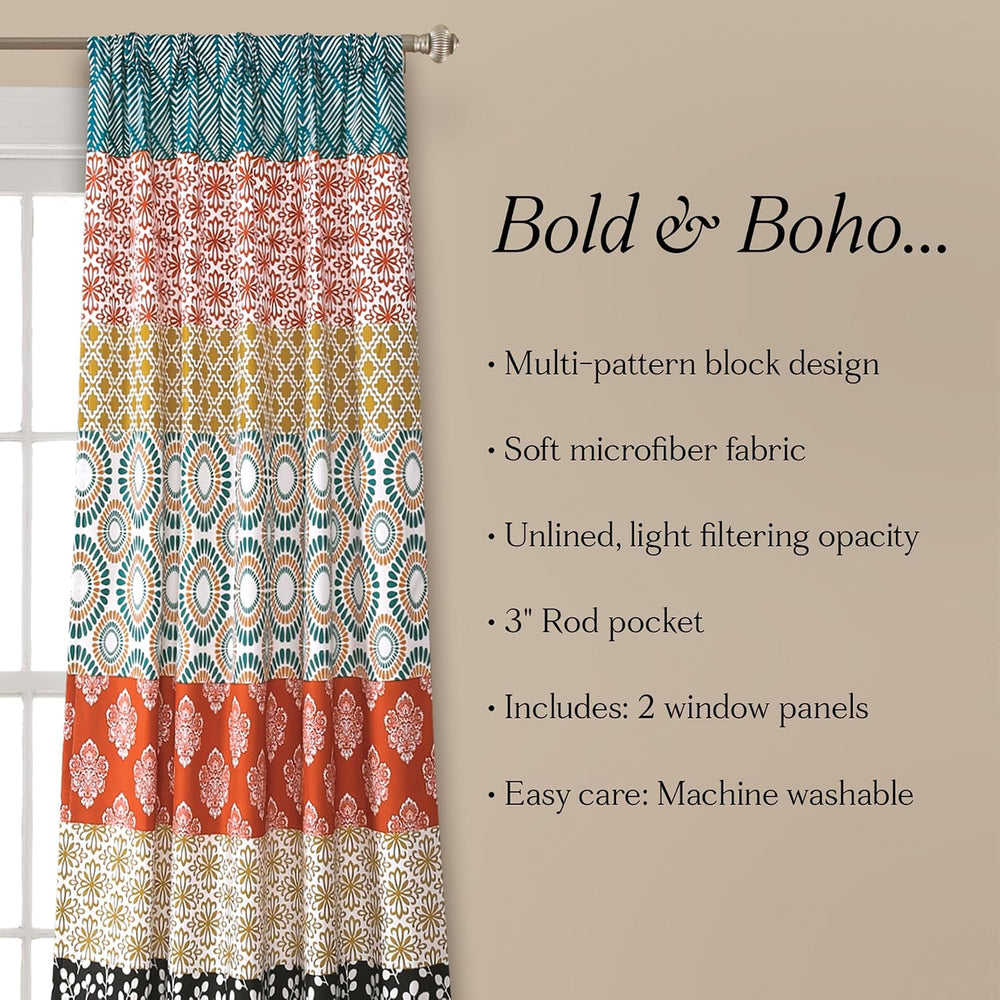 Lush Decor Bohemian Stripe Window Curtain Panels, Pair 52" W x 84" ...