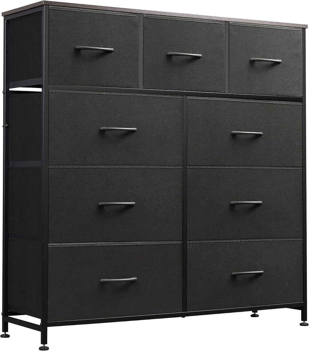 WLIVE Tall Dresser for Bedroom, 9 Drawer Chest of Drawers, Charcoal Black