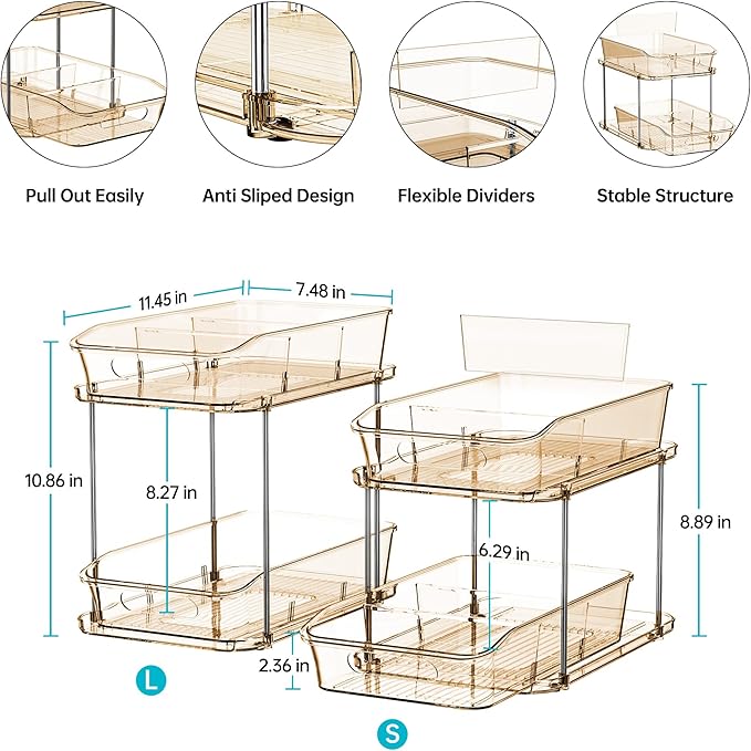Delamu 2-Tier Under Sink Organizers and Storage, Pull Out Kitchen Pantry - Image 5