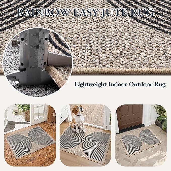 Lahome Enfys Rainbow Easy Jute Rug, Farmhouse Nature Washable Non Shedding Low - Image 4