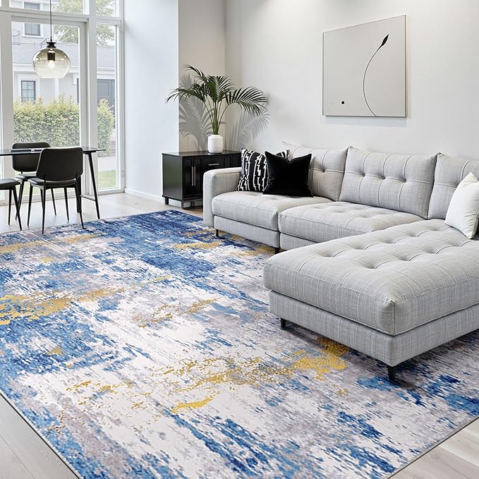 Washable Area Rugs 10'x14' Non-Slip Modern Abstract Soft by RELEANY