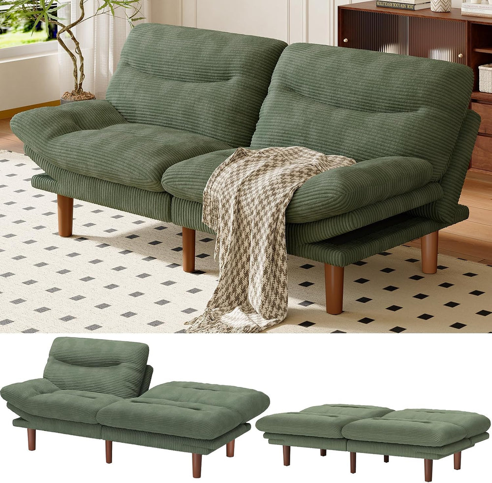 Amada Convertible Corduroy Futon Sofa Bed, 75 inch, Green