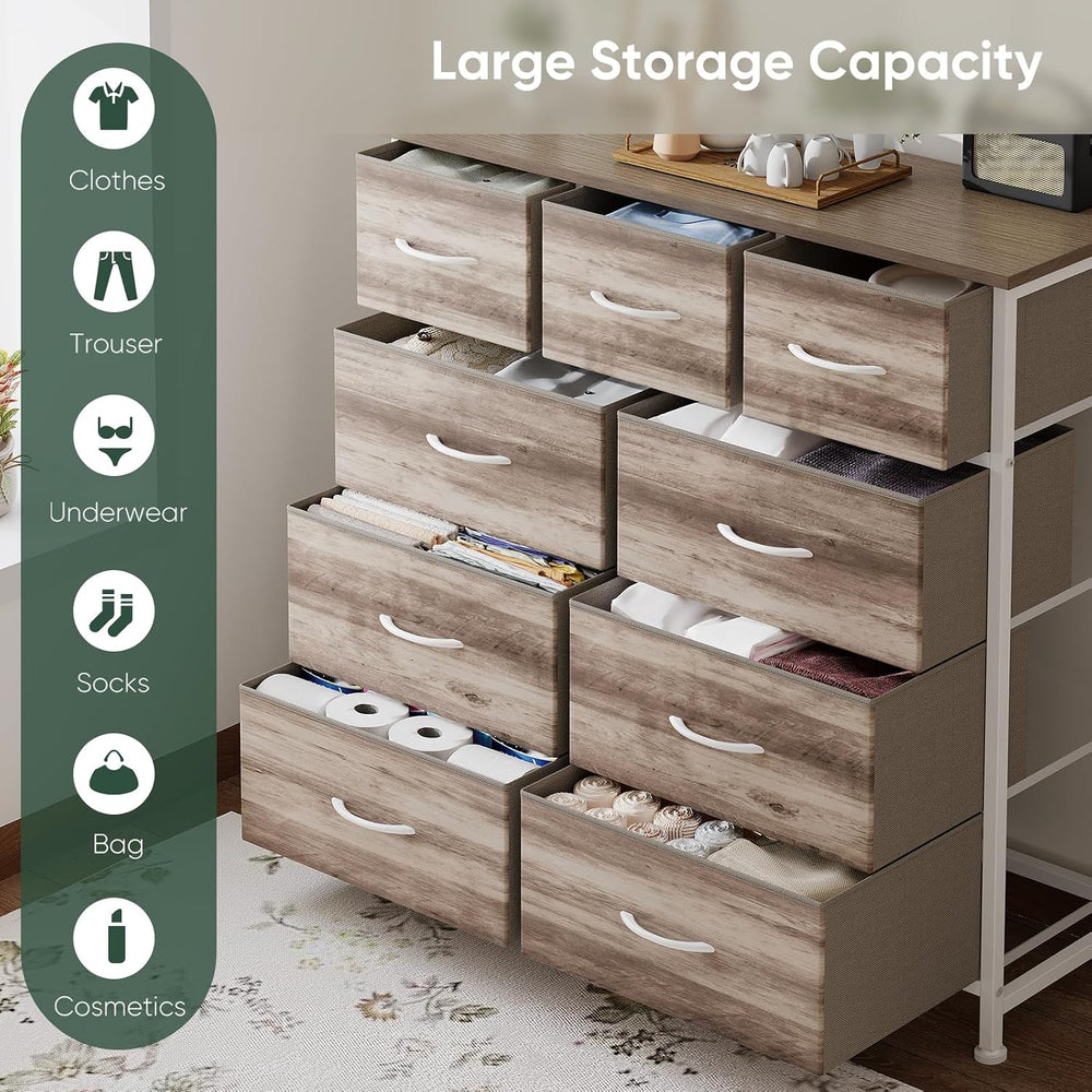 Fabric Dresser for Bedroom with 9 Drawers, Storage Tower