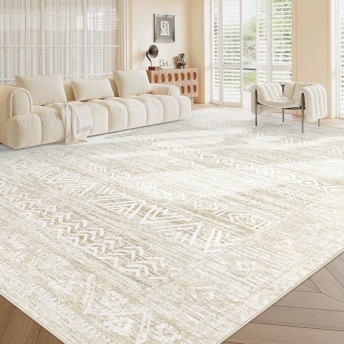 Living Room Rugs 9x12: Washable Moroccan Geometric Boho Rug Farmhouse Non Slip - Image 3