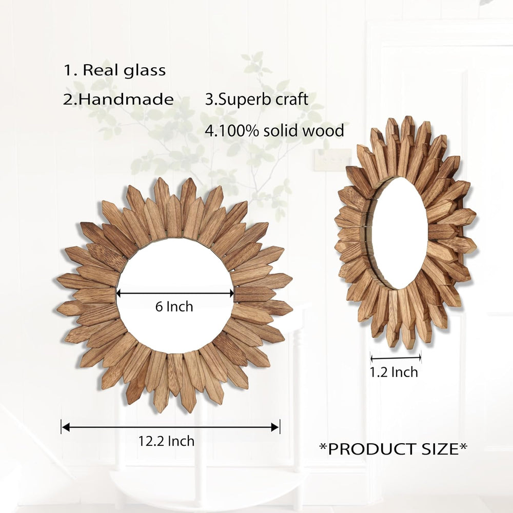 LOSOUR Boho Wall Decor Sunburst Mirror 3 Pack Rustic Round Wood Mirror 12 inc...