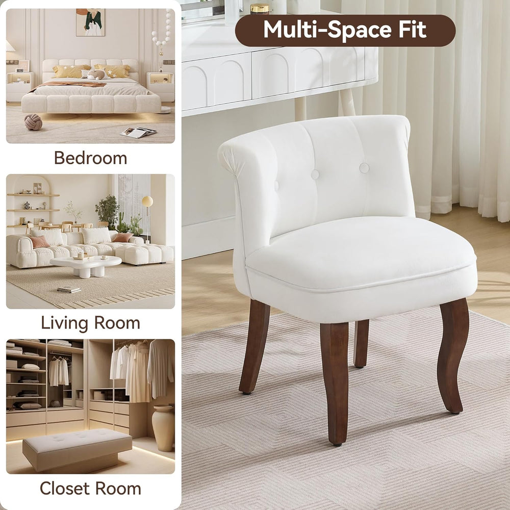 WUTUTUEE Velvet Vanity Chair with Back, Tufted Upholstered Vanity Stool with ...