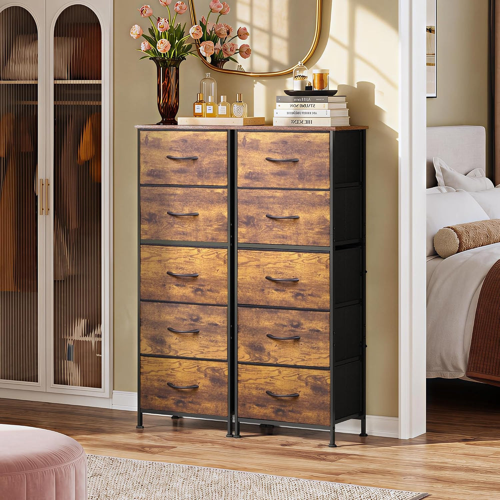 WLIVE Tall Dresser for Bedroom, 5 Drawer Dresser, Rustic Brown