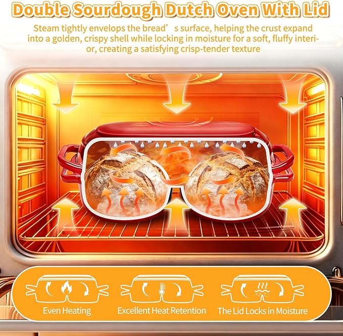 Mini Double Dutch Oven For Sourdough Bread Baking, 2.2QT Enameled Cast Iron