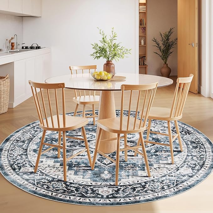 AMADA HOMEFURNISHING Round 5ft Area Rugs, Low-Profile Washable Rug - Image 2