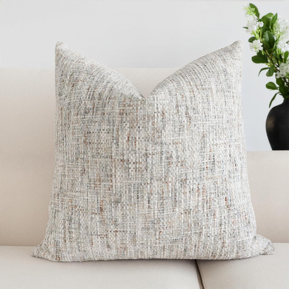 Textured Chenille Throw Pillow Cover 24x24 Inch Soft Neutral Woven Accent Boh...