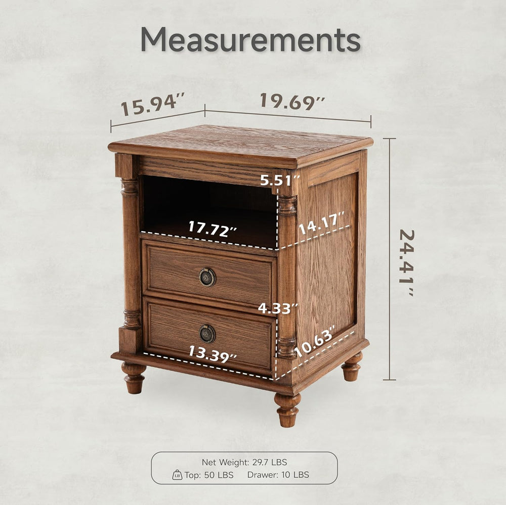 COZAYH Wood Nightstand with Sliding Top & Hidden Storage, 2 Drawer Bedsid...