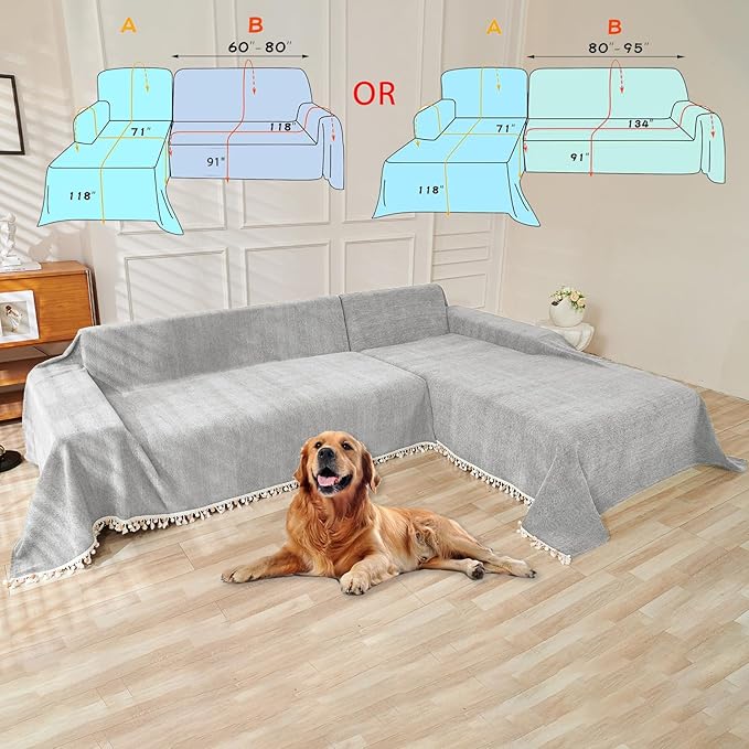 HANDONTIME Grey Sofa Cover for Couch Boho Couch Cover for 3 Seat Couches Dog - Image 3