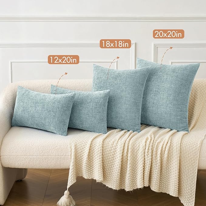 MIULEE Pack of 2 Light Blue Throw Pillow Covers 20x20 Inch Soft Chenille Pillow - Image 4