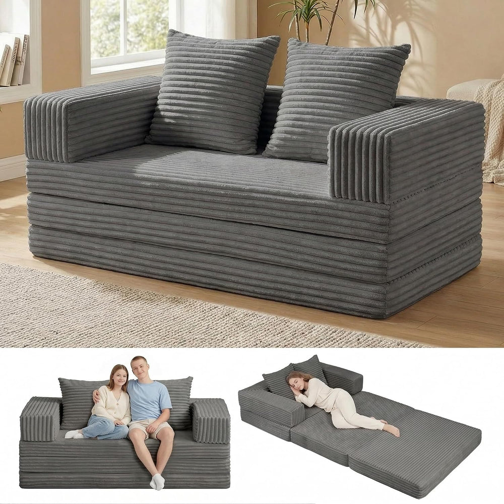 Convertible Sofa Bed, 4-in-1 Boneless Loveseat with Removable Armrests Backre...