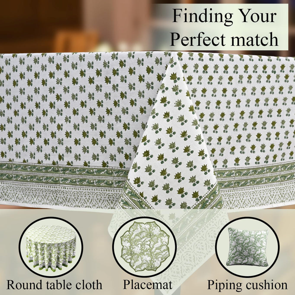CPC Lotus Meadow Tablecloth 100% Cotton 60x90 Inch Indian Block Print Rectang...