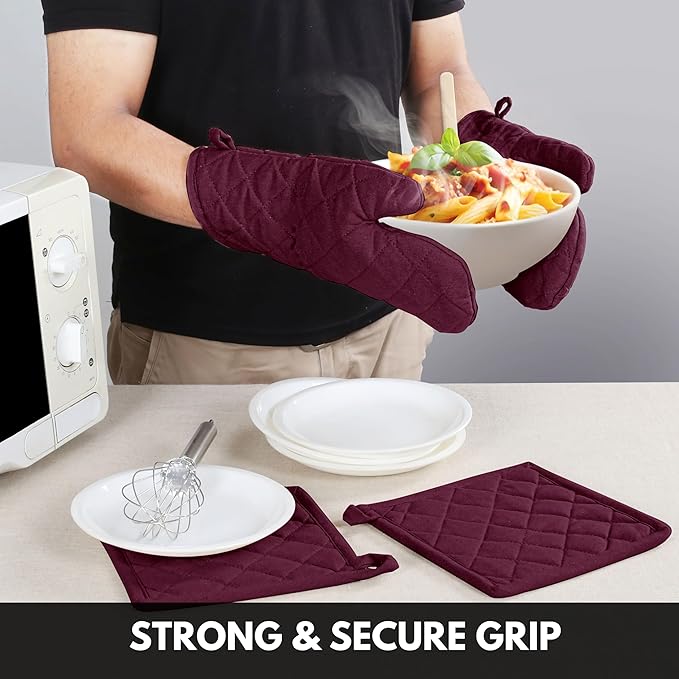 Oven Mitt & Pot Holder 100% Cotton Set of Heat Resistant Oven Gloves & Hot Pads - Image 3
