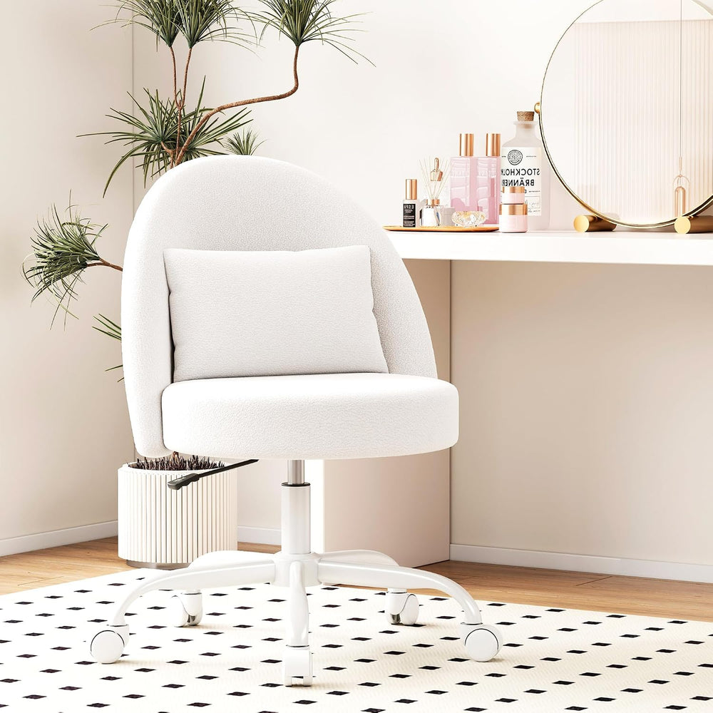Misolant Vanity Chair with Back, Armless Cute Office Chair with Wheels for Gi...