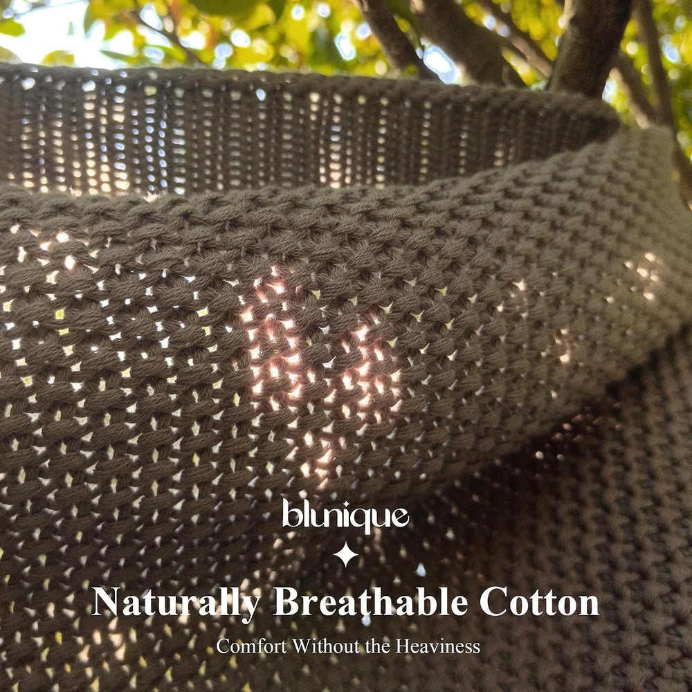 100% Cotton Cable Knit Throw Blanket, Lightweight Soft Knit Blanket for Sofa ...