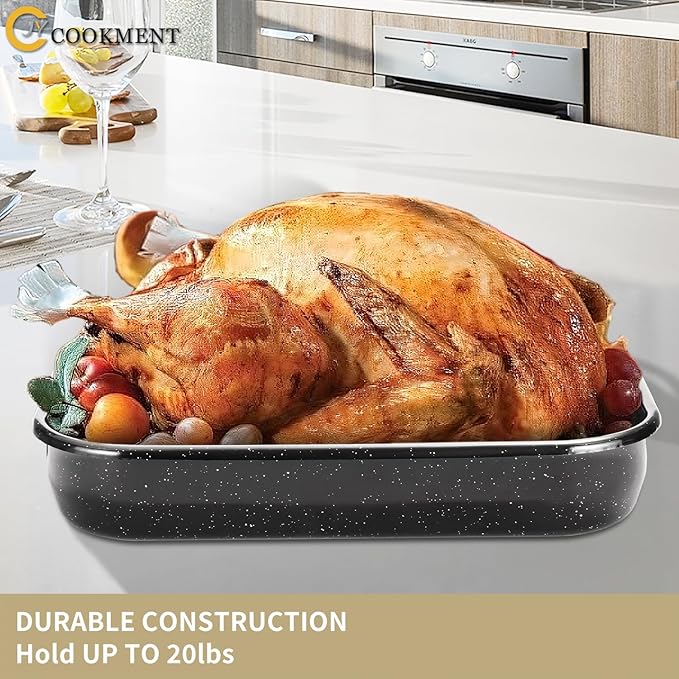 Roasting Pan with Rack, 16 x 11 Inch Rectangular Roasting Pan, 20lb Turkey