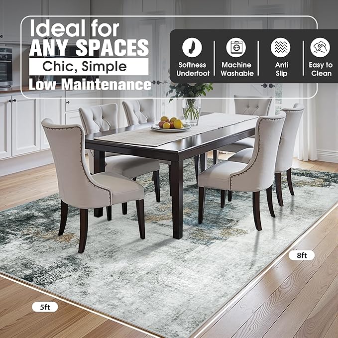 5x8 Area Rugs for Living Room Rug Washable: Abstract Rug for Dining Room - Image 2