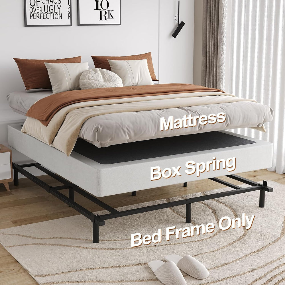 Full Size 7 Inch Low Profile Metal Platform Bed Frames, Adjustable Length