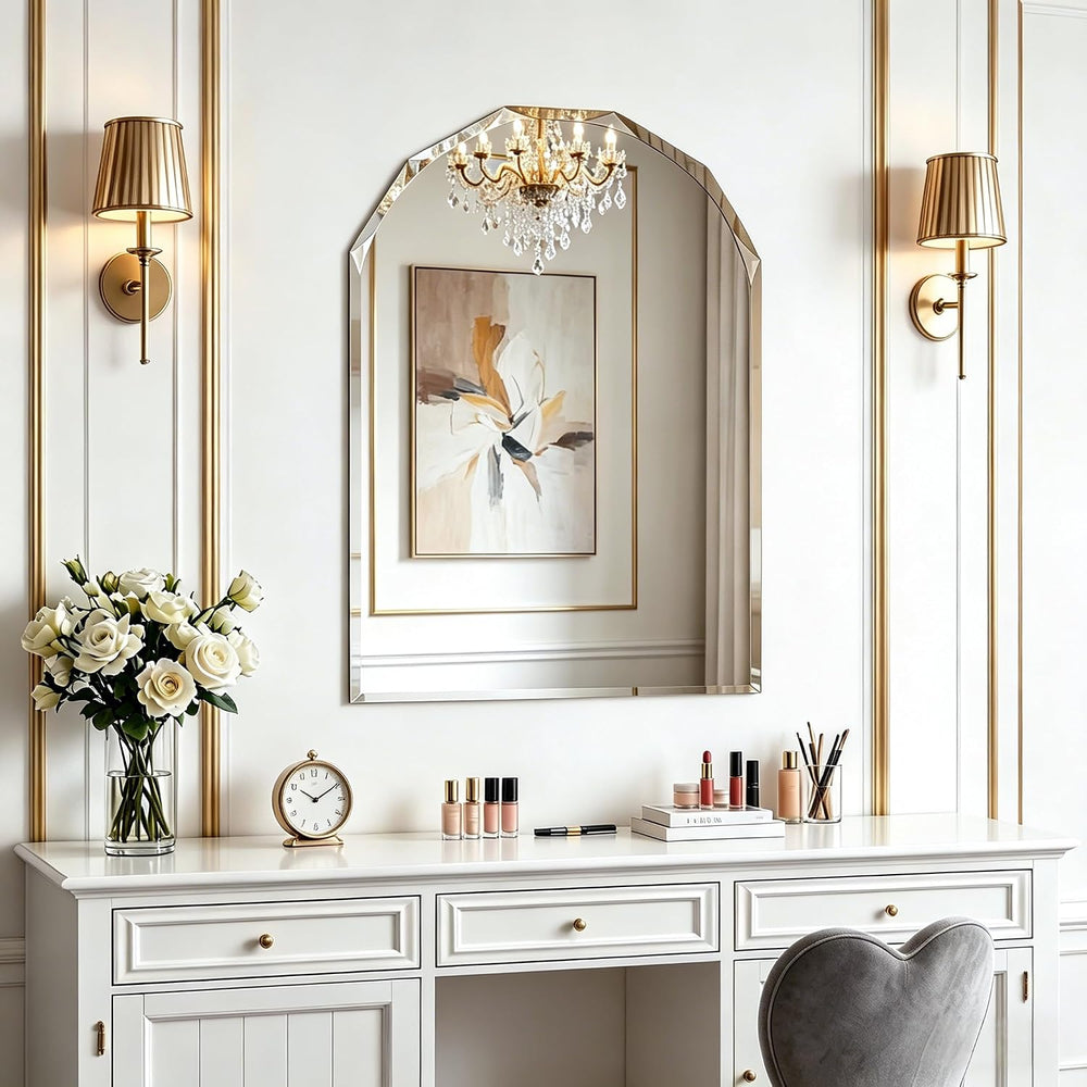 Beveled Arched Mirror, 20"x28" Arch Vanity Mirror with Diamond Cut ...