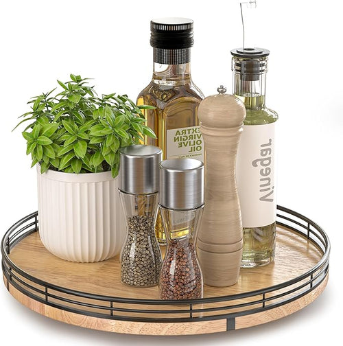 12" Lazy Susan Oak Wood Turntable Organizer by AMH
