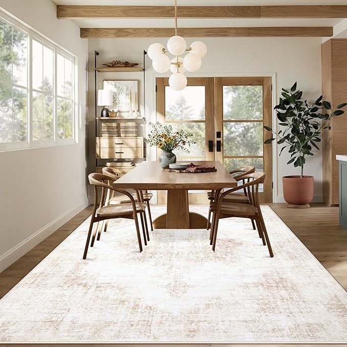 Area Rug 9x12 Vintage Rugs: Large Washable Living Room Rug Retro Medallion - Image 4