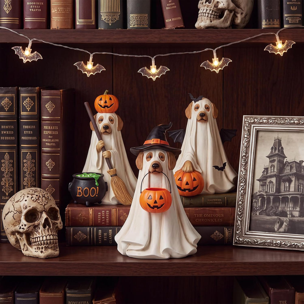 Karenhi 3 Pcs Halloween Dog Ghost Figurines, Cute Tabletop Decorations