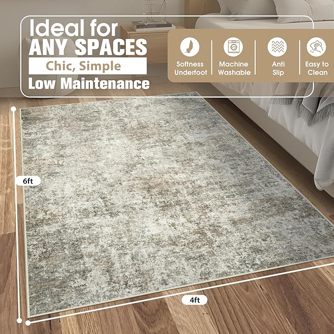 4x6 Area Rugs for Living Room Rug Washable: Abstract Rug for Dining Room - Image 2