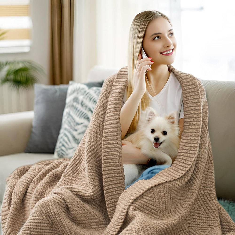 Knitted Throw Blanket for Couch, 50X60 Chevron Bed Knit Throws