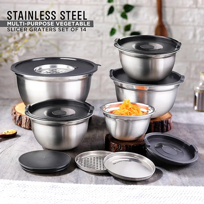 AVADOR Premium Brushed Stainless Steel Mixing Bowls Sets, Space Saving - Image 6
