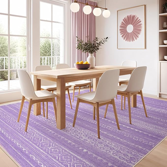 Nakagishi Purple Rug for Bedroom Girls: 5x7 Washable Boho Large Neutral Area - Image 5
