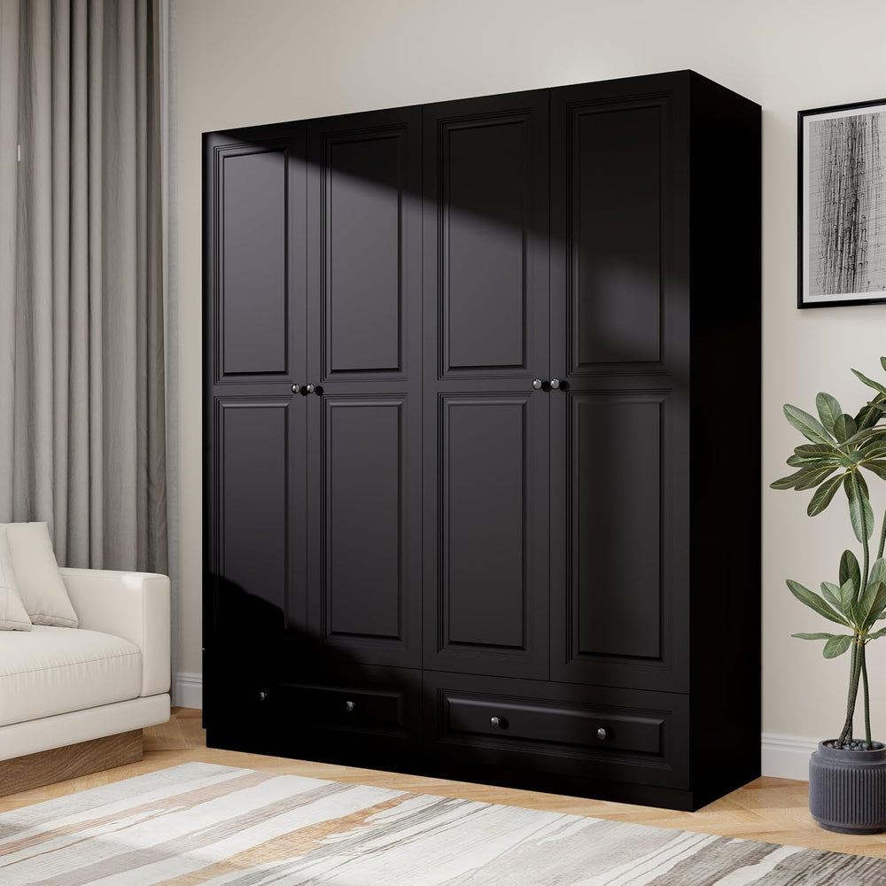 Black Armoire Wardrobe Closet with 2 Drawers: 75" H x 63" W