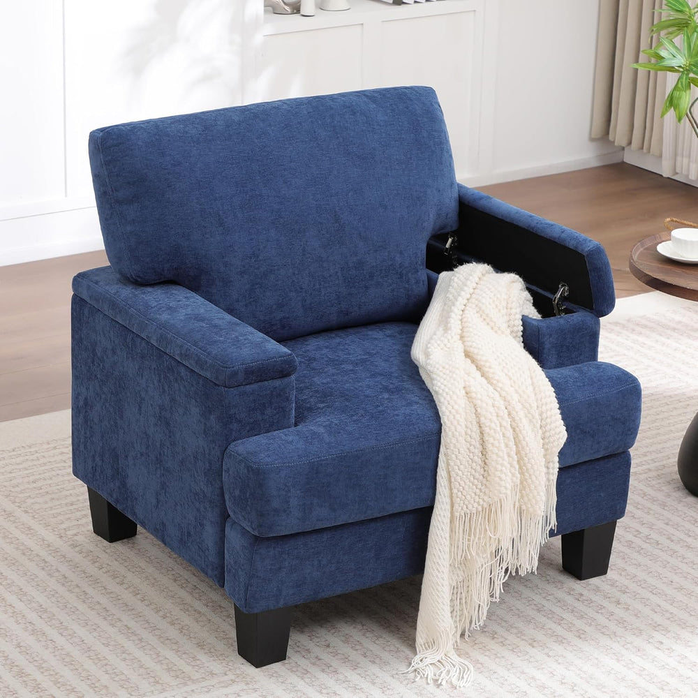 Accent Chair Set of 2 with Storage Armrest, Modern Upholstered Reading Living...
