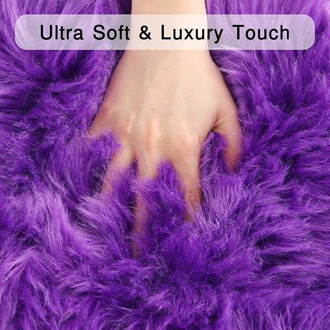 duduta Purple Faux Sheepskin Runner Rugs 2x6 ft, Fluffy Fur Sofa Couch Covers - Image 4