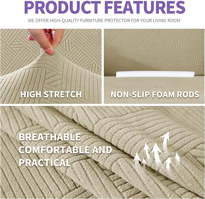ZNSAYOTX Super Stretch Couch Cover, New Striped Sofa Covers Fitted Slipcovers - Image 4