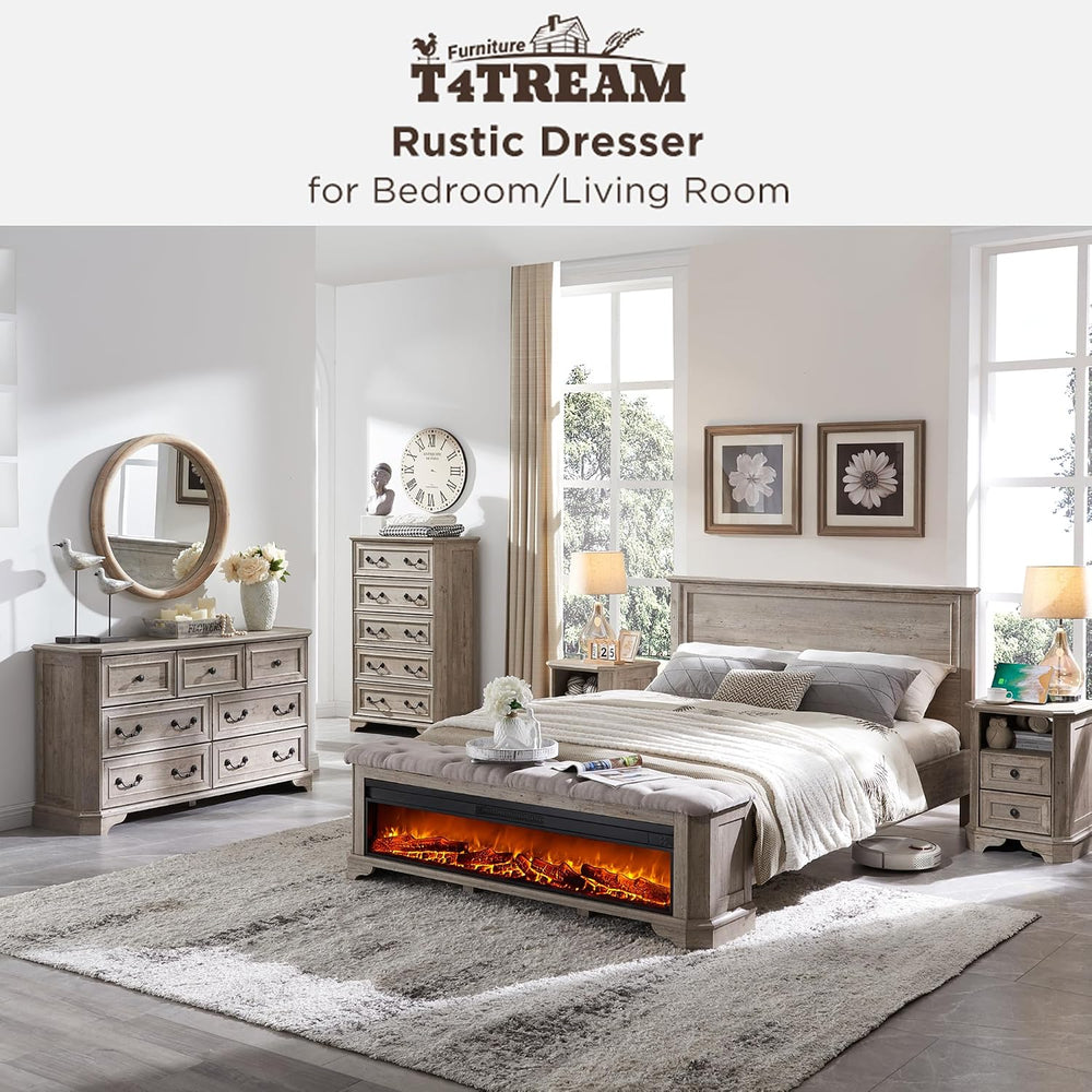 T4TREAM Farmhouse 7 Drawers Dresser for Bedroom, 54" Wide Wood Rustic Ch...
