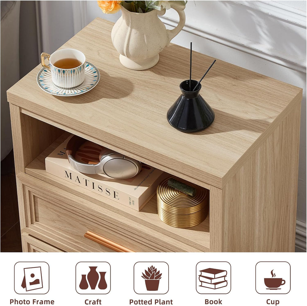 RWYHG 24'' Wide Farmhouse Night Stand with 2 Drawers,Wood Nightstand