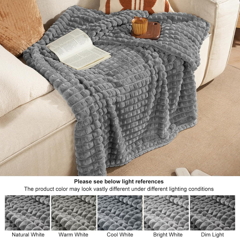 PHF Luxury Soft Fleece Blanket Queen Size for Bed No-Shed Grey 90"x90"