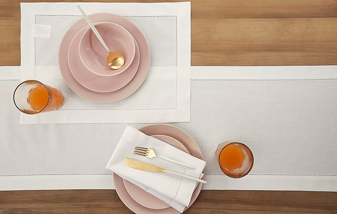 Solino Home Cotton Linen White Table Runner 72 Inches Long - Hemstitch Table ...