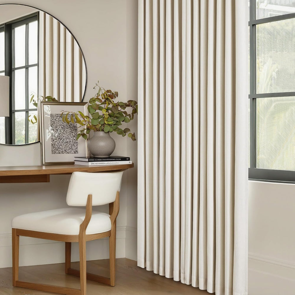 TWODRAPES Cream Beige Linen Blackout Curtains Pinch Pleated 102 Inches Long